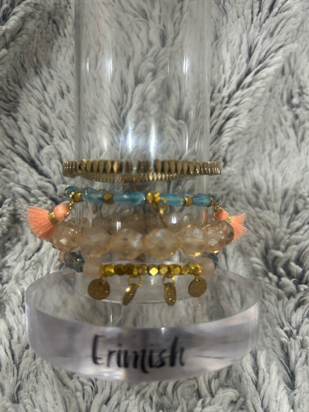 Gem jams (Erimish kids) Stacked Tassel Bracelet Set - Peach, Gold & Turquoise